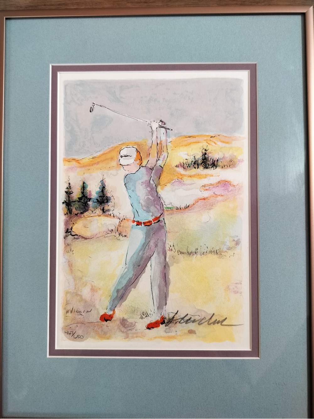 Urbain Huchet Signed Golf Lithograph Framed Matte French Art 467/650